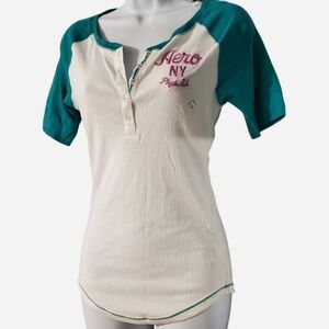 NWT Aeropostale Teal and Cream Henley Tee Shirt